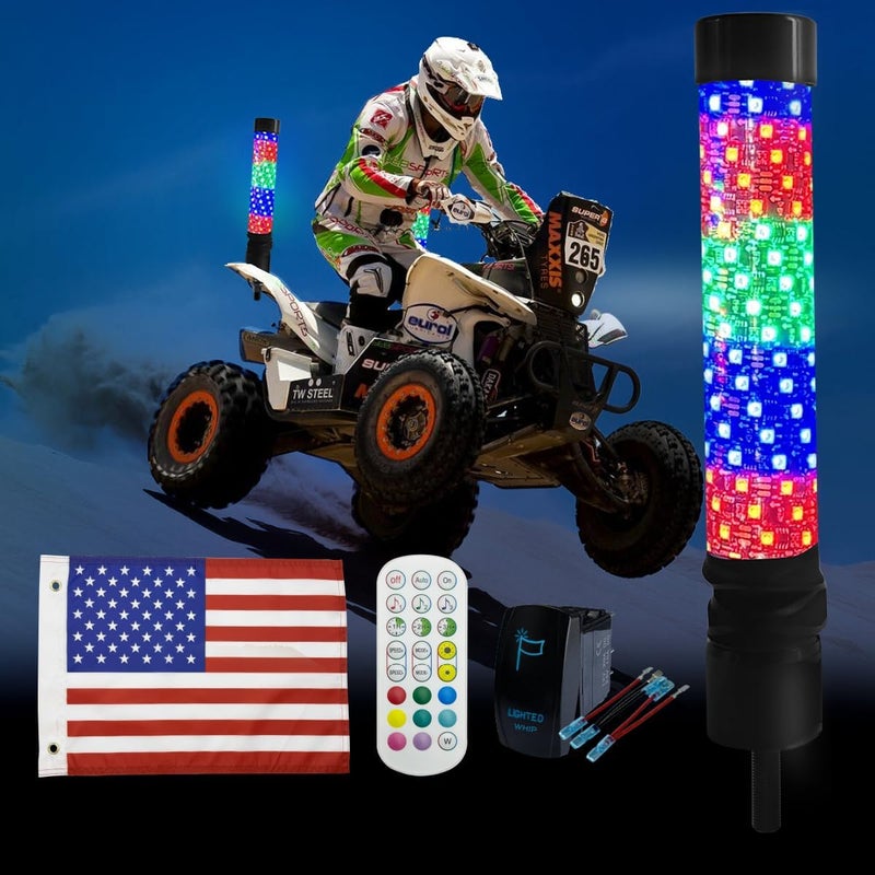 cezelux 1 Pack 1ft Fat Whip Lights, LED Whip Lights for UTV ATV with App & Remote Control,Rocker Switch, Brighter Spiral RGB Chasing Lighted Antenna Fatty Whips Light for Can-Am SXS Truck Polaris RZR - Image 1